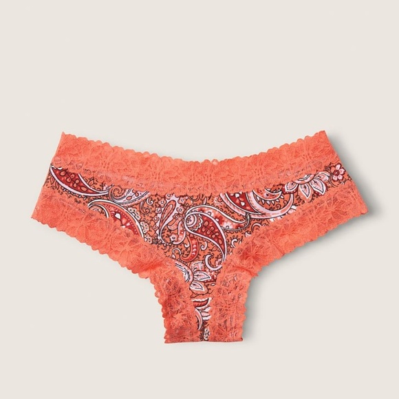 Victoria's Secret PINK Lace Trim Cheekster Panty Orange Paisley Small NEW - Picture 3 of 6